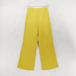Mustard Yellow Textured Wide-Leg Business Casual Trousers P5690